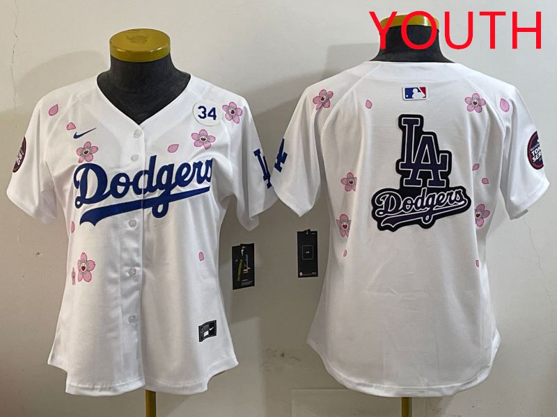 Youth Los Angeles Dodgers Blank White Sakura Edition 2025 Nike MLB Jersey style 23